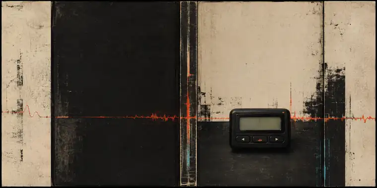 Arte autoral com pager e textura analógica ligada ao universo do romance
